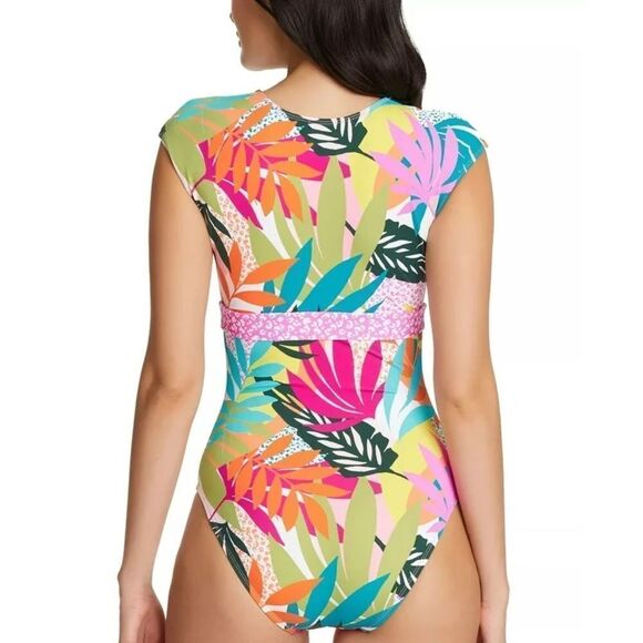 BLEU by Rod Beattie Wild at Heart MIO Floral Short Sleeve One Piece Swimsuit 14 - Picture 3 of 9